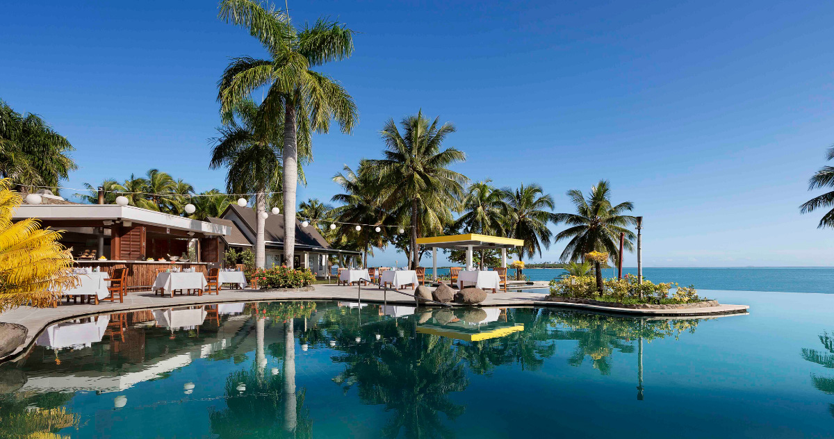 View from the ocean of Waitui Beach Resort in Fiji